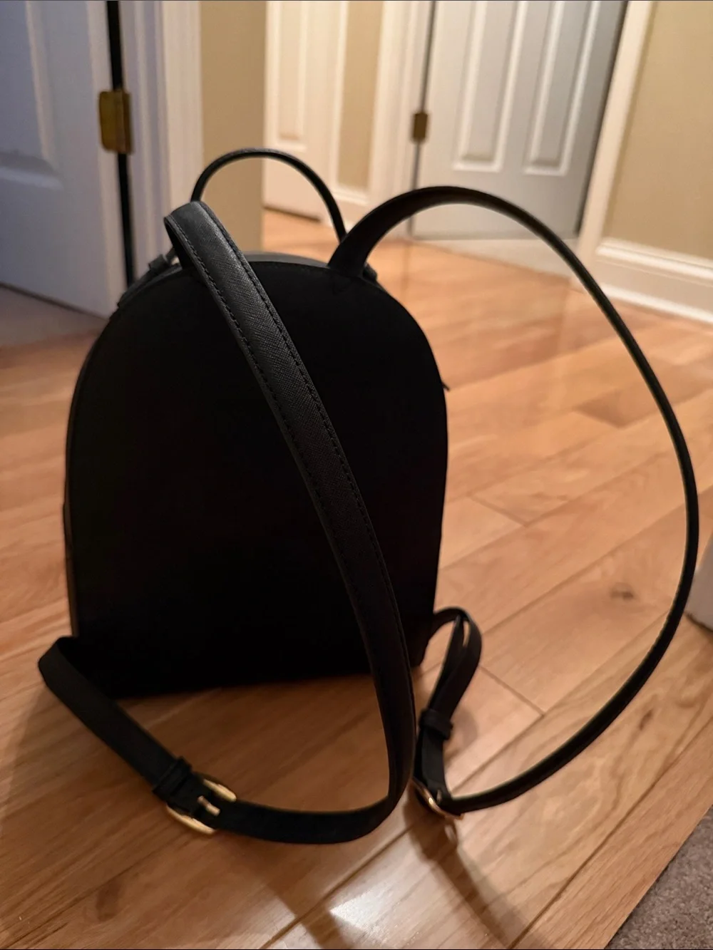 Tory Burch Black Mini Leather Backpack with Gold Logo